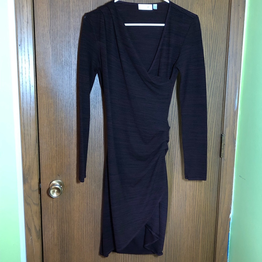 Plum and black wrap style dress